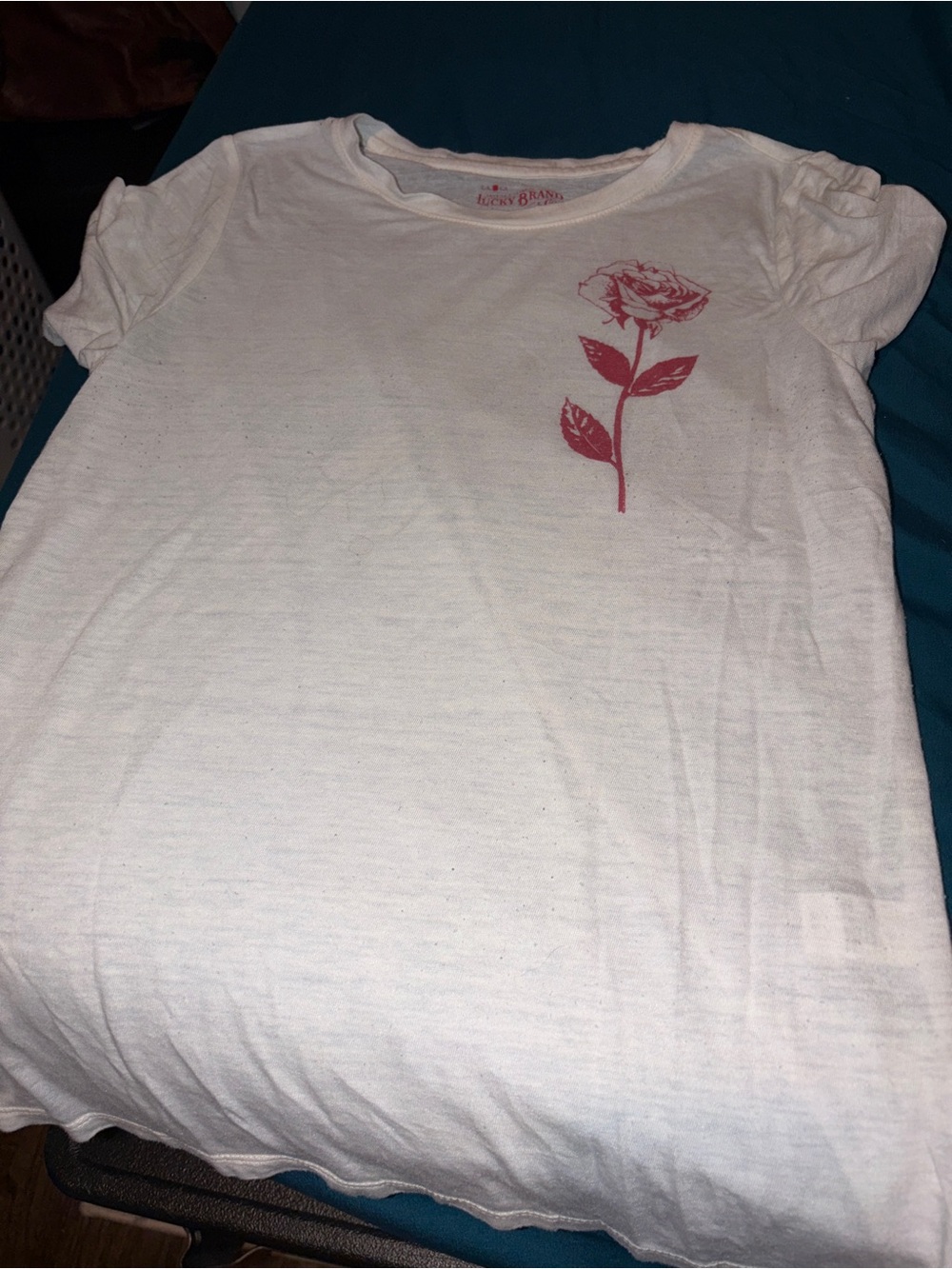 Lucky Brand White Tee with Red Rose Graphic